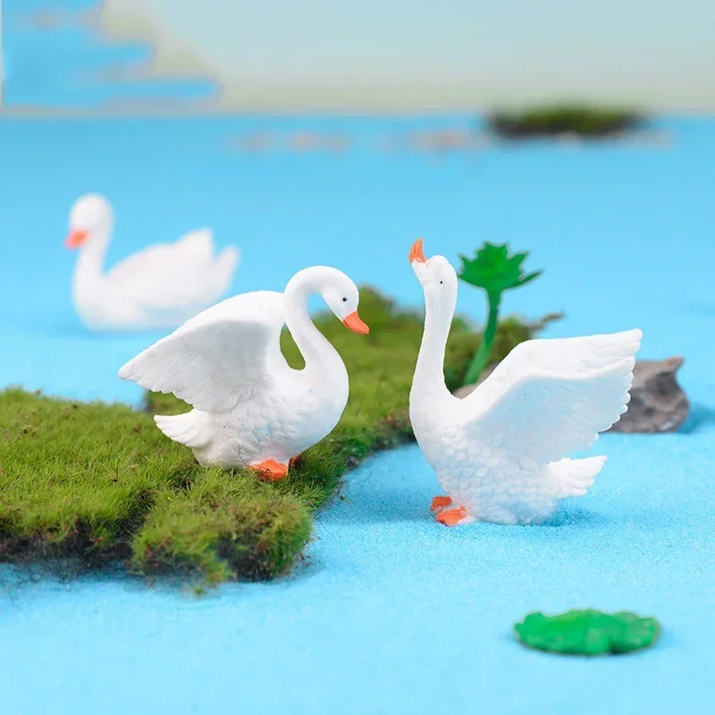 1PC White Swan Figures Decorative Mini Fairy Garden Cartoon Animals Statue Miniature Moss Car Cake Ornaments Resin Craft image 6