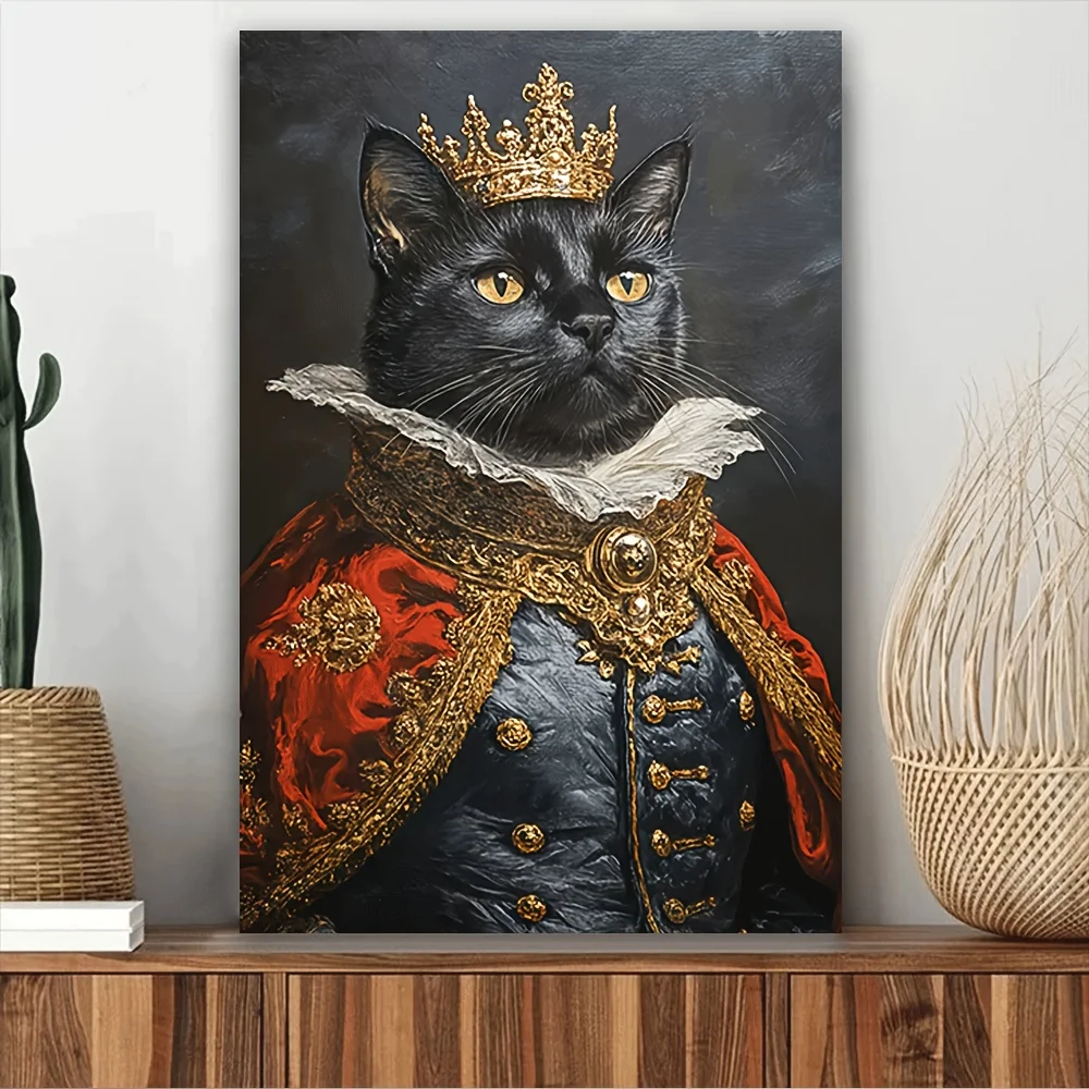 Gentleman Black Cat Canvas Wall Art, Funny Animal Bathroom Poster No Frame, Black and White Art Decoration, 2D, Perfect for Room