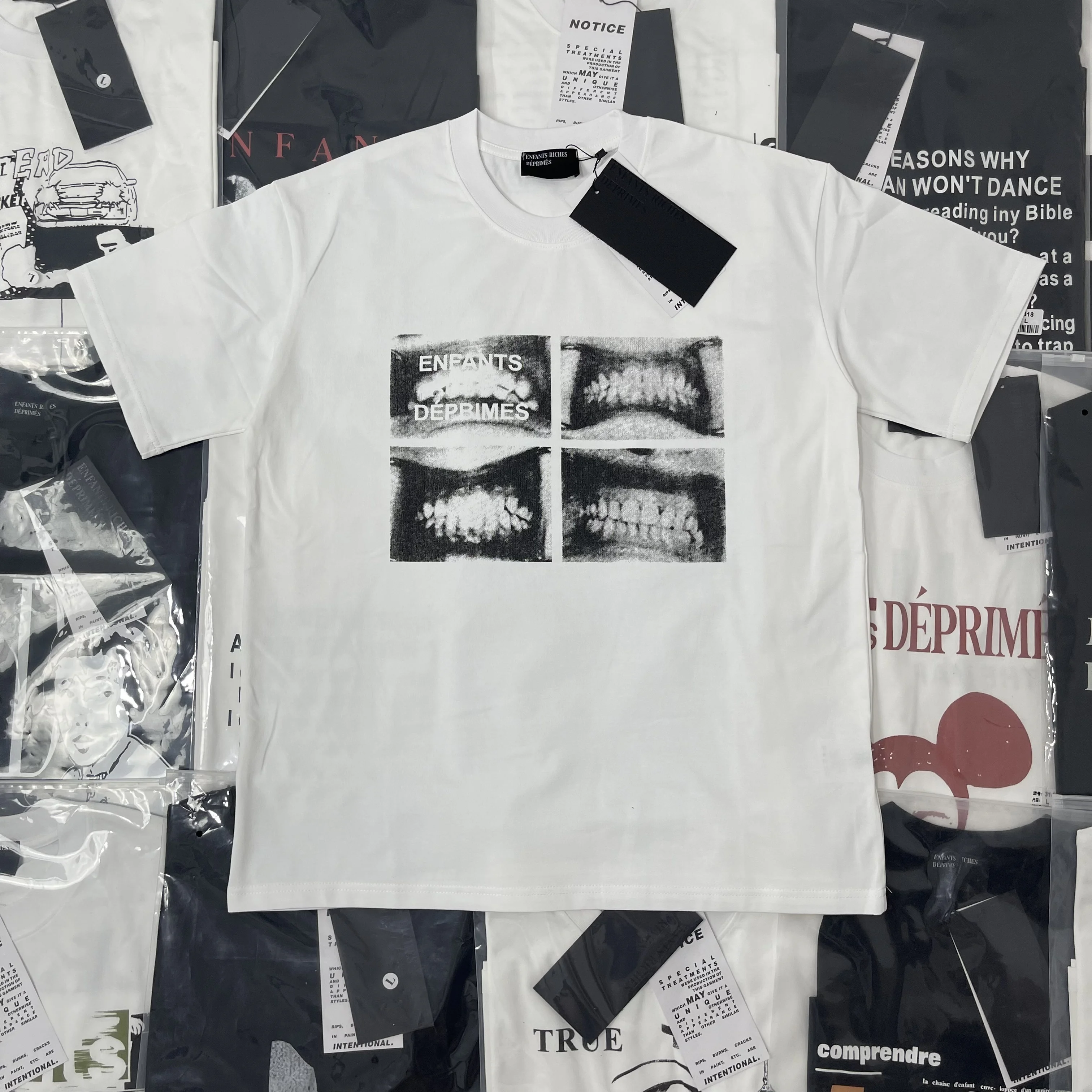 Loose Fit Pure Cotton Short Sleeve T-Shirt American Style Gum Print High Street Hip Hop Casual Top for Youth City Walk Daily ...