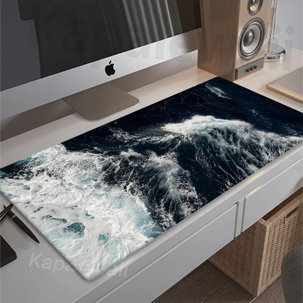 

Sea Waves Mouse Pad Large Gamer Mousepad Locking Edge Mouse Mat Gaming Setup Accessories Keyboard Pads Rubber Deskmat 100x50cm