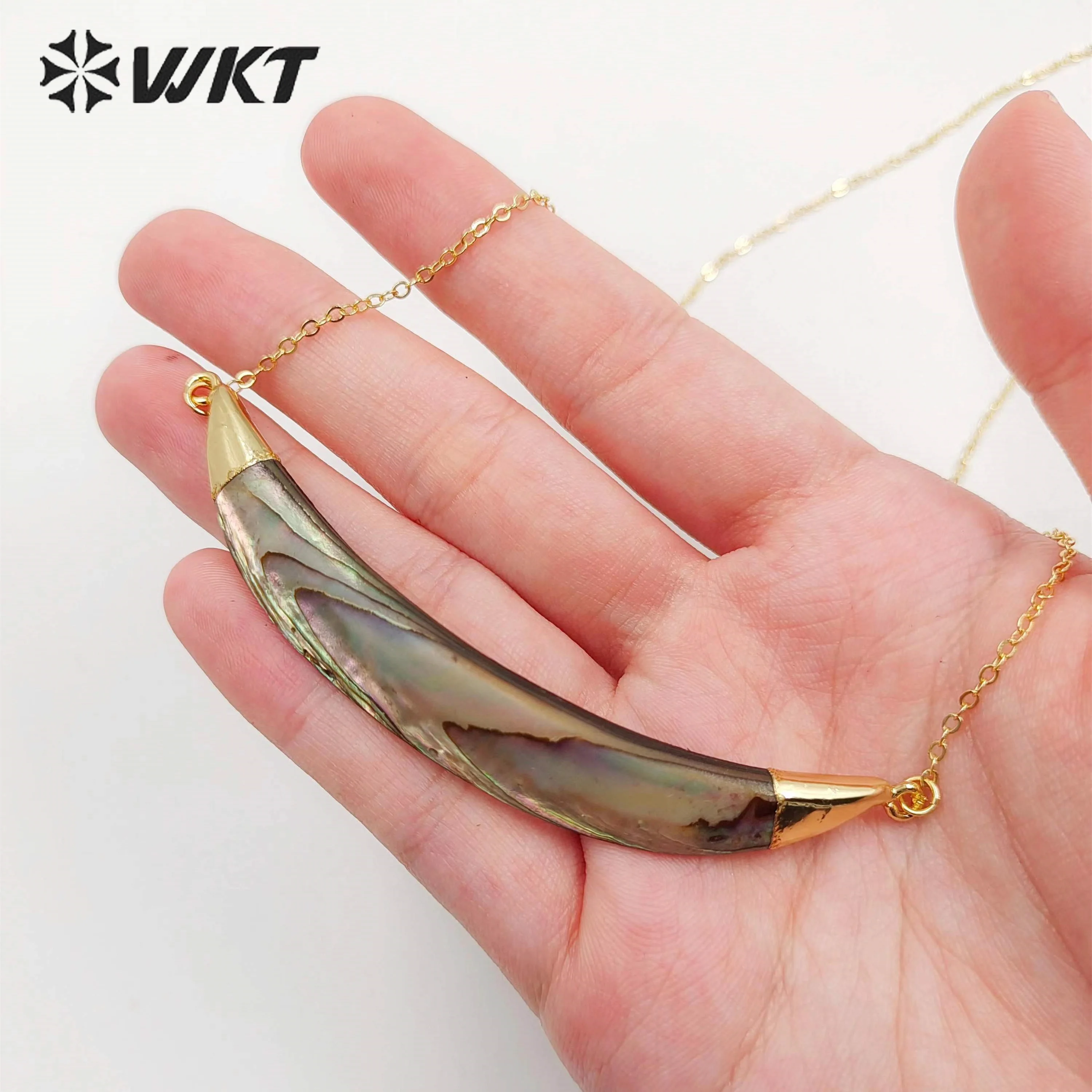 

WT-N470 WKT Элегантное модное ожерелье с золотой ракушкой и рогом, двойные поручни, натуральное морское ушко, простая цепочка, бесплатная доставка