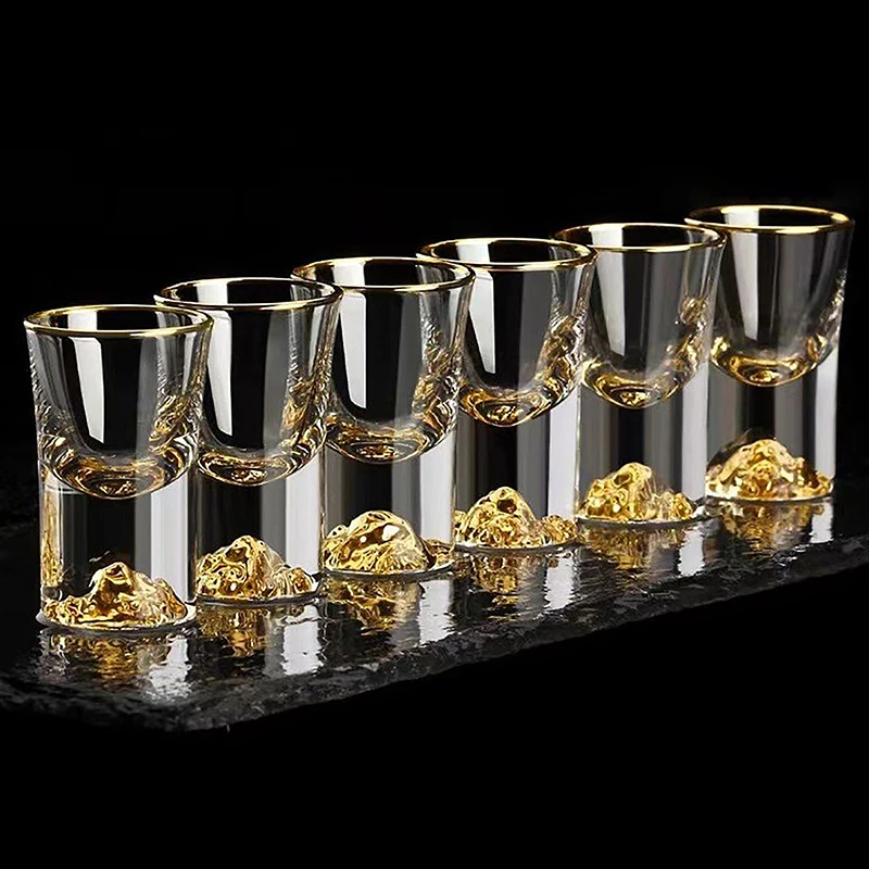Double Bottom Gold Foil Vidro, Crystal Tea Cup, Presentes High-End, Licor duro, Vodka, Shaker, Shochu Bar, Licor, Luxo