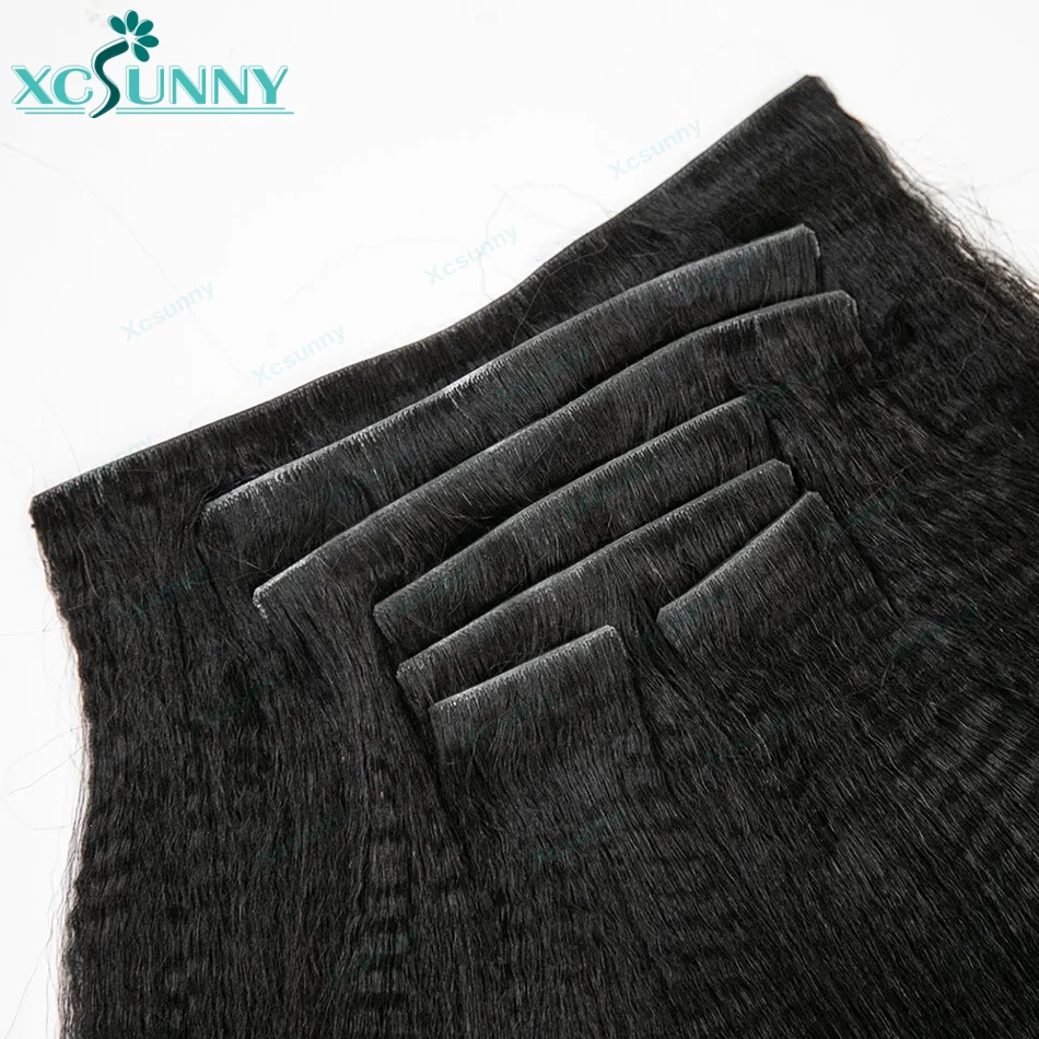 

Invisable Edge Clip Ins Human Hair Extensions Yaki Straight Injected PU Tape Weft Clip In Hair Extensions 7Pcs/set Clip on Hair