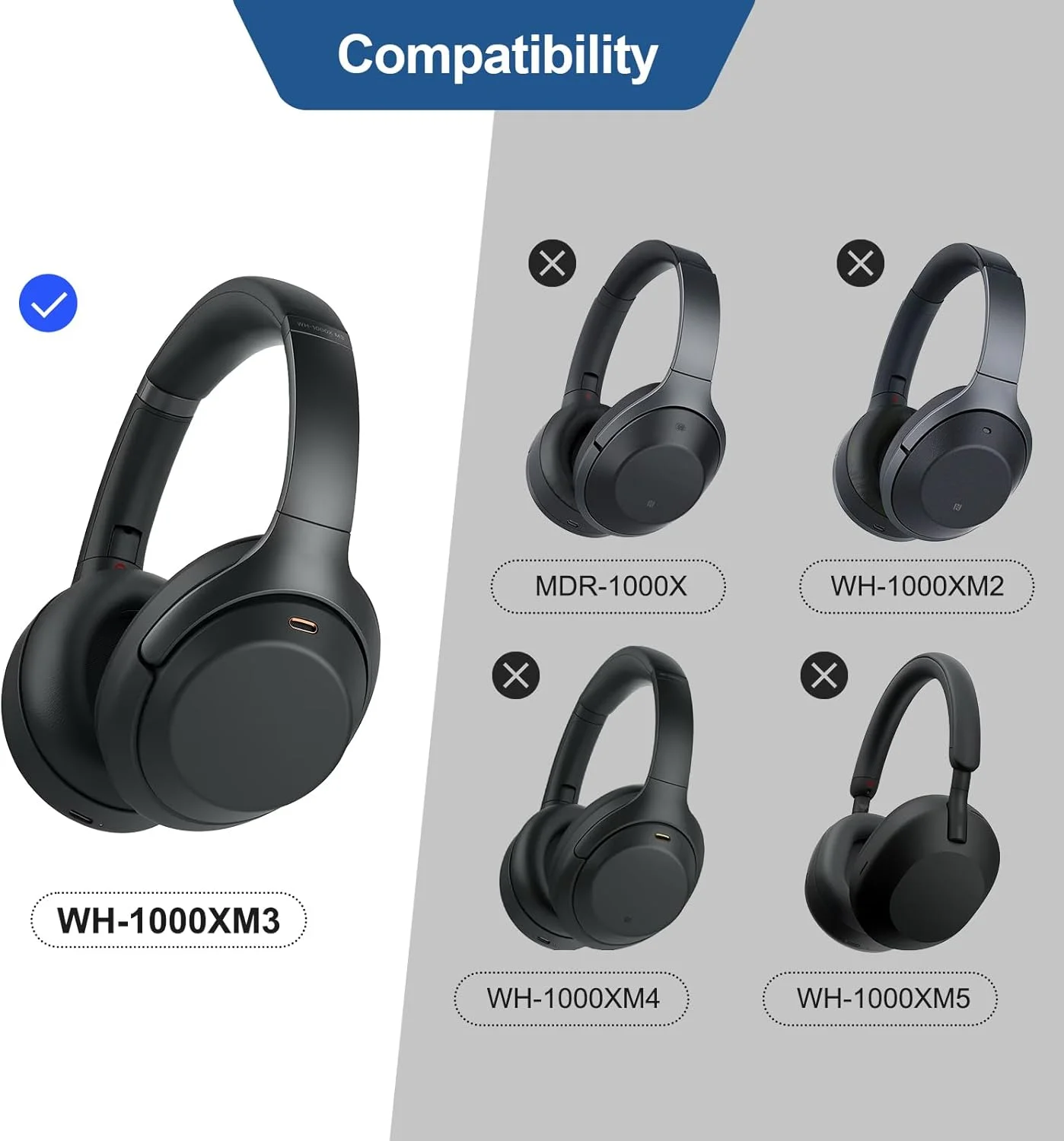 KUTOU Replacement Earpads for Sony WH-1000XM3 1000XM3 WH1000XM3 Headphones Earmuff Ear Pads Cushions Accessories Repair Parts