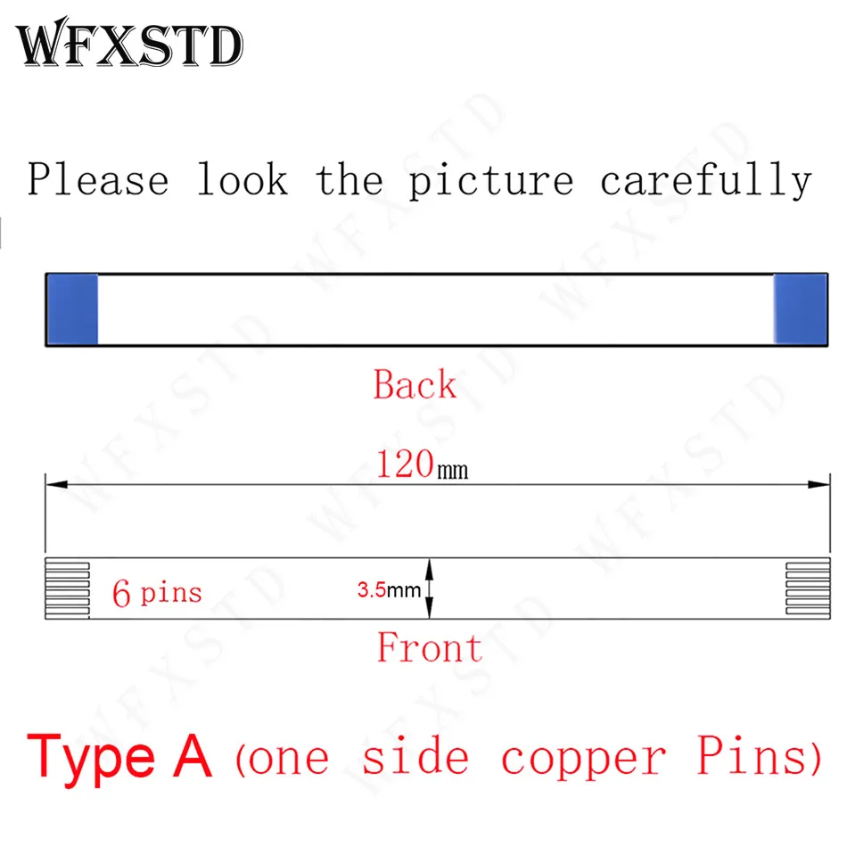 

6pins 3.5mm 12cm Type A New Flex cable AWM 20624 80C 60V VW-1 Same Side Copper Pins Contact