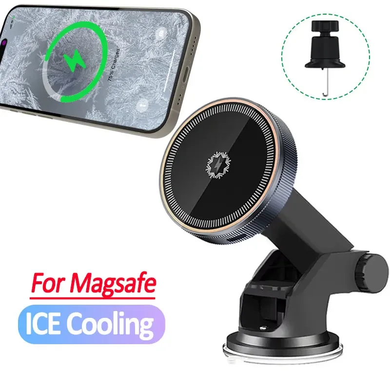 

Магнитное автомобильное беспроводное зарядное устройство с ледяным охлаждением, светодиодная подсветка, воздушное крепление, автомобильный держатель для телефона, быстрая зарядка для iPhone 16, 15, 14, 13, 12 Pro Max