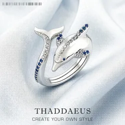 Ring Dolphin With Blue Stones Brand New Trendy Fine Jewelry Pure 925 Strerling Silver Cheerful Gift For Women
