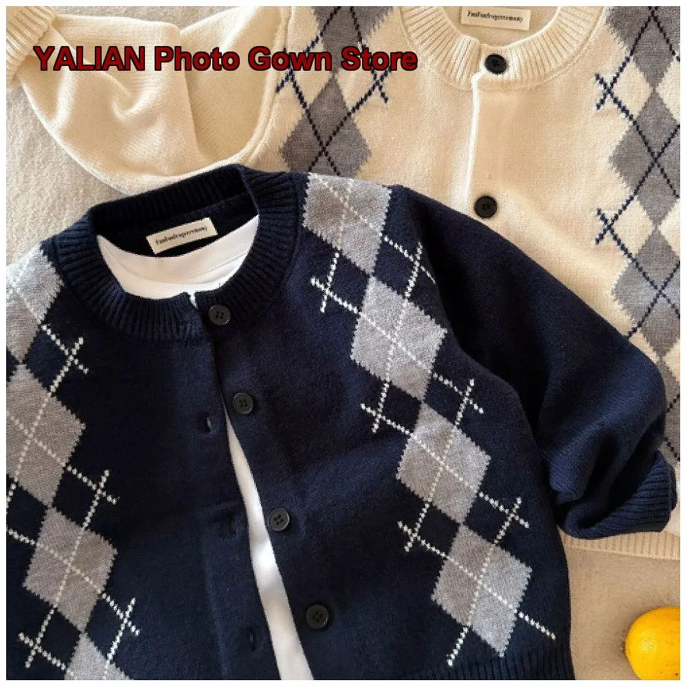 Cárdigan de punto para niños, primavera/otoño, con patrón de diamantes, de alta elasticidad, elegante, abrigo para bebé, chico y chic.