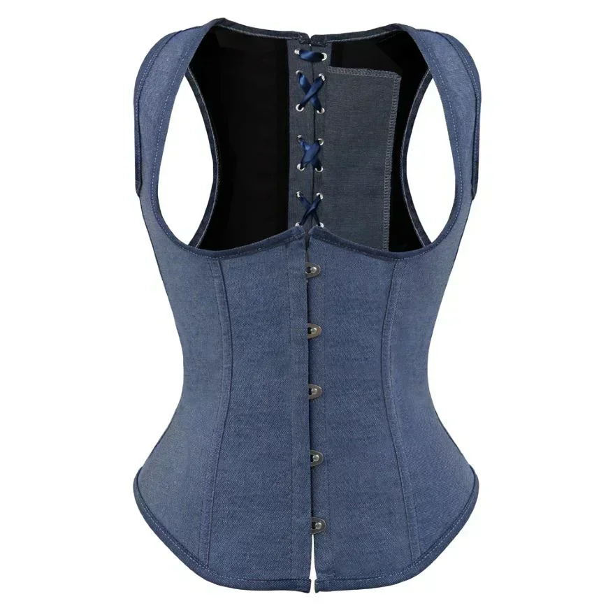 

Gothic Underbust Corset Vest with Shoulder Straps Lace Up Cupless Waist Cincher Body Shapewear Bustier