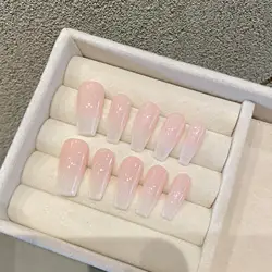 10pcsReusable False Nails Handmade Wearable Presses on Nails Tips Cream Pink Nude Gradient Removable Women Fake Nails