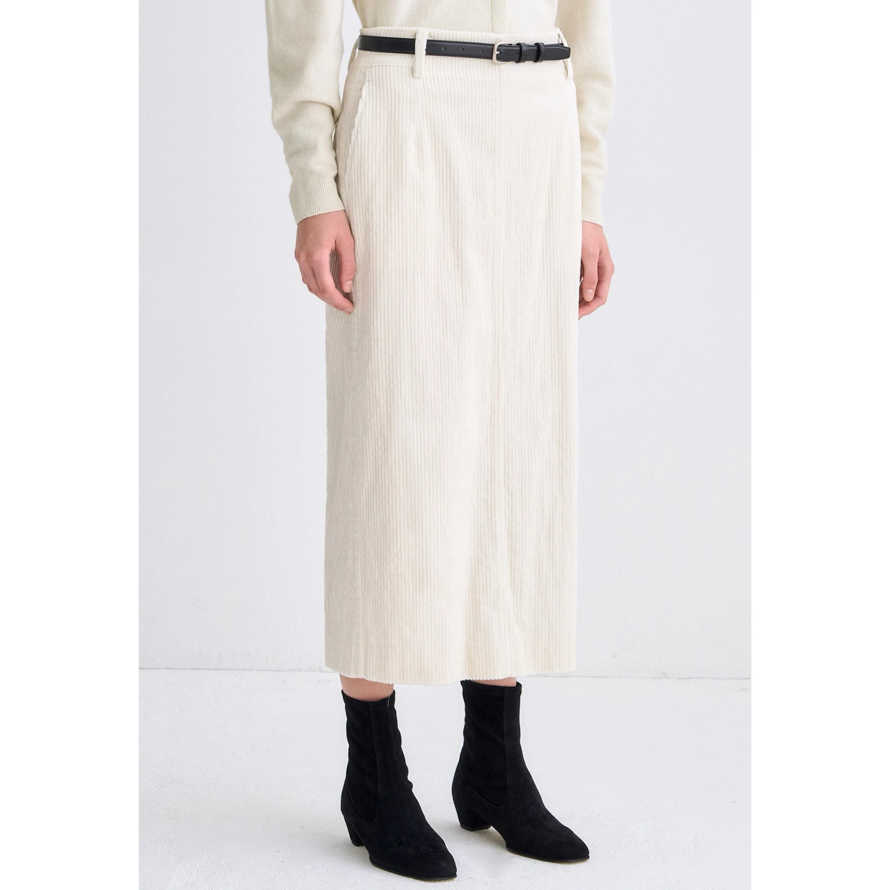 Lemon Cheese TIM25 Winter Casual Pleated Corduroy High Waist Long f Skirt Belt Ci Commute Sle Straight Tube Silhouette