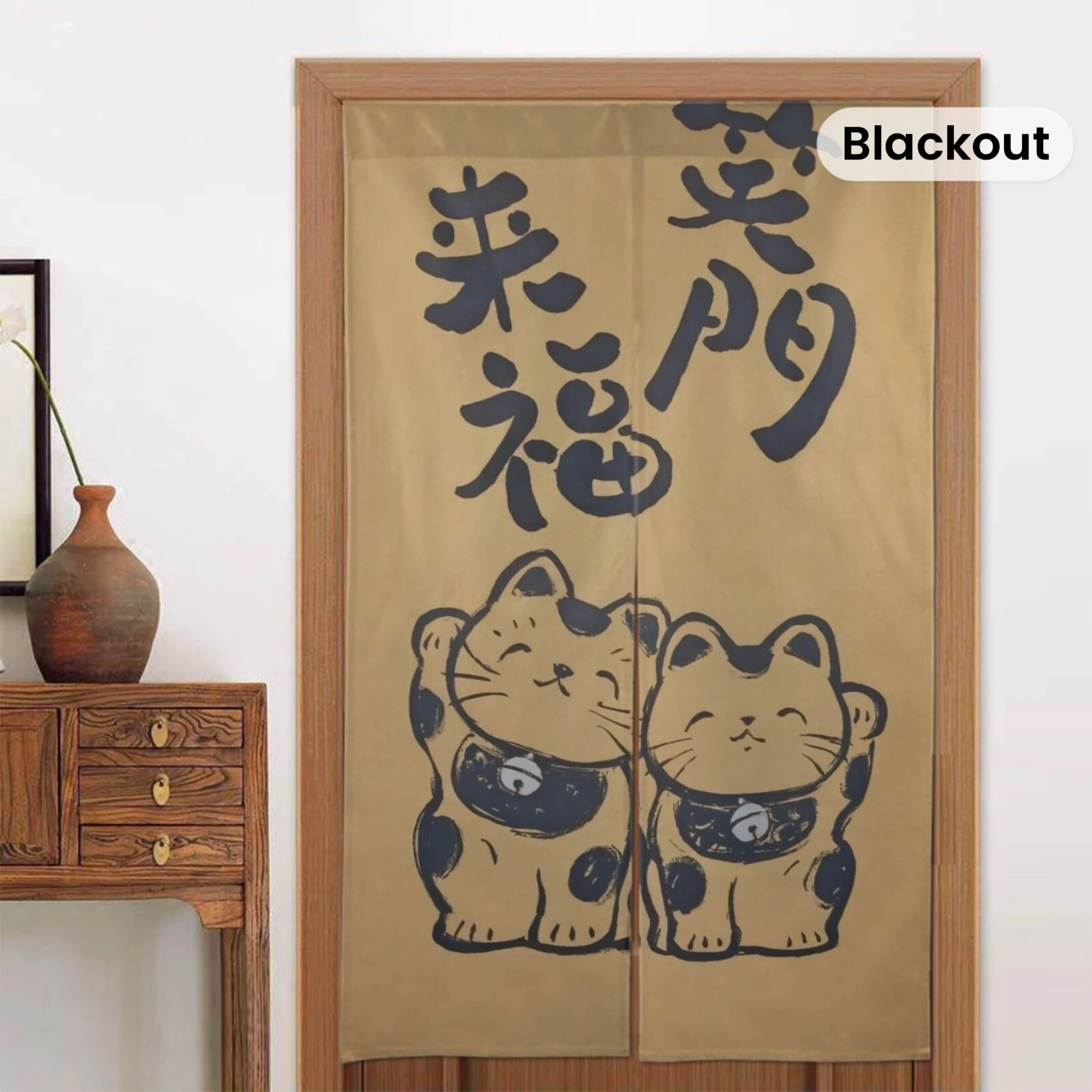 VIKAMA Maneki Neko Lucky Cat Noren Curtain Japanese Half Door Kitchen Entryway Room Divider Decor