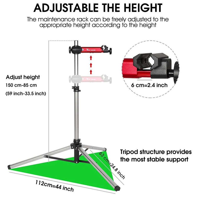 WEST BIKING Professional Bike Repair Stand with Tool Tray Foldable Adjustable Wash Rack MTB Road Bicycle Maintenance Workstand