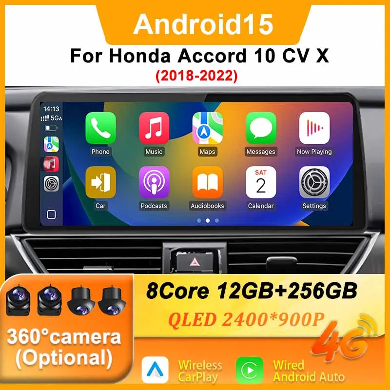 Android 15 Carplay Auto Car Radio Multimedia Player For Honda Accord 10 CV X 2018-2022 Autoradio Stereo BT Head Unit WIFI 4G