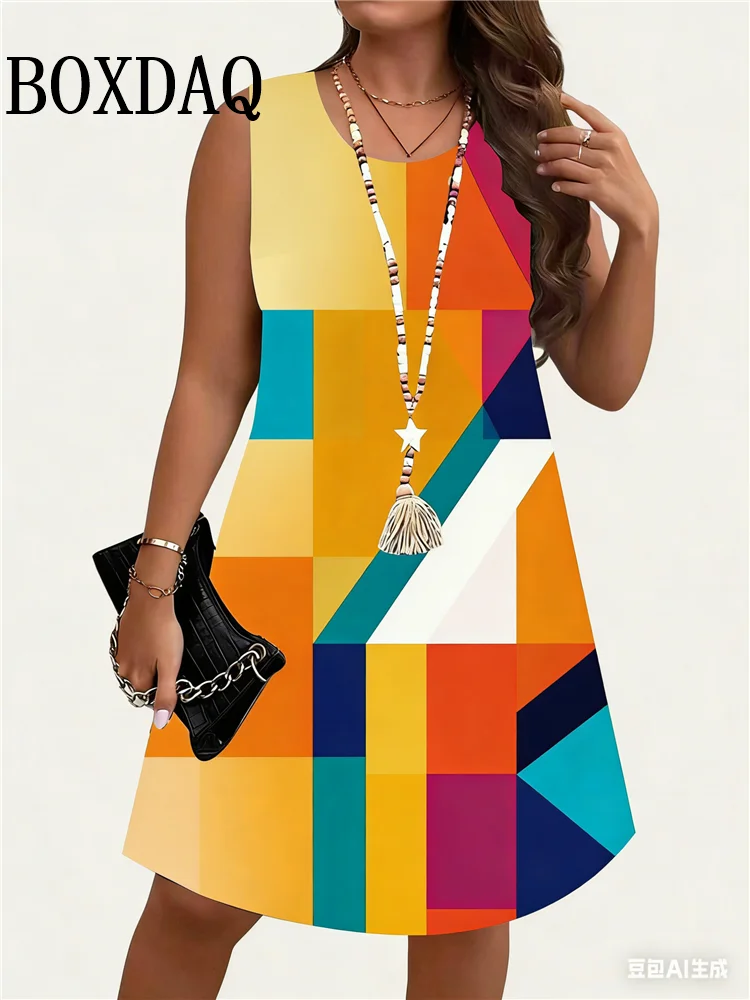 Women's Plus Size Floral Print Sleeveless A Line Dress Summer Vacation Style Dresses Y2k Ladies Clothes Bohemian Beach Dresses view 5