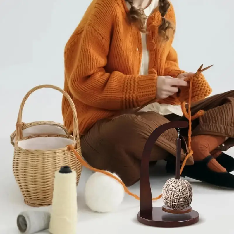 Yarn Holder Stand Wooden Yarn Spindle Dispenser Rotatable Yarn Twirling Holder Stable Knitting Ball Stand Decorative For Crochet