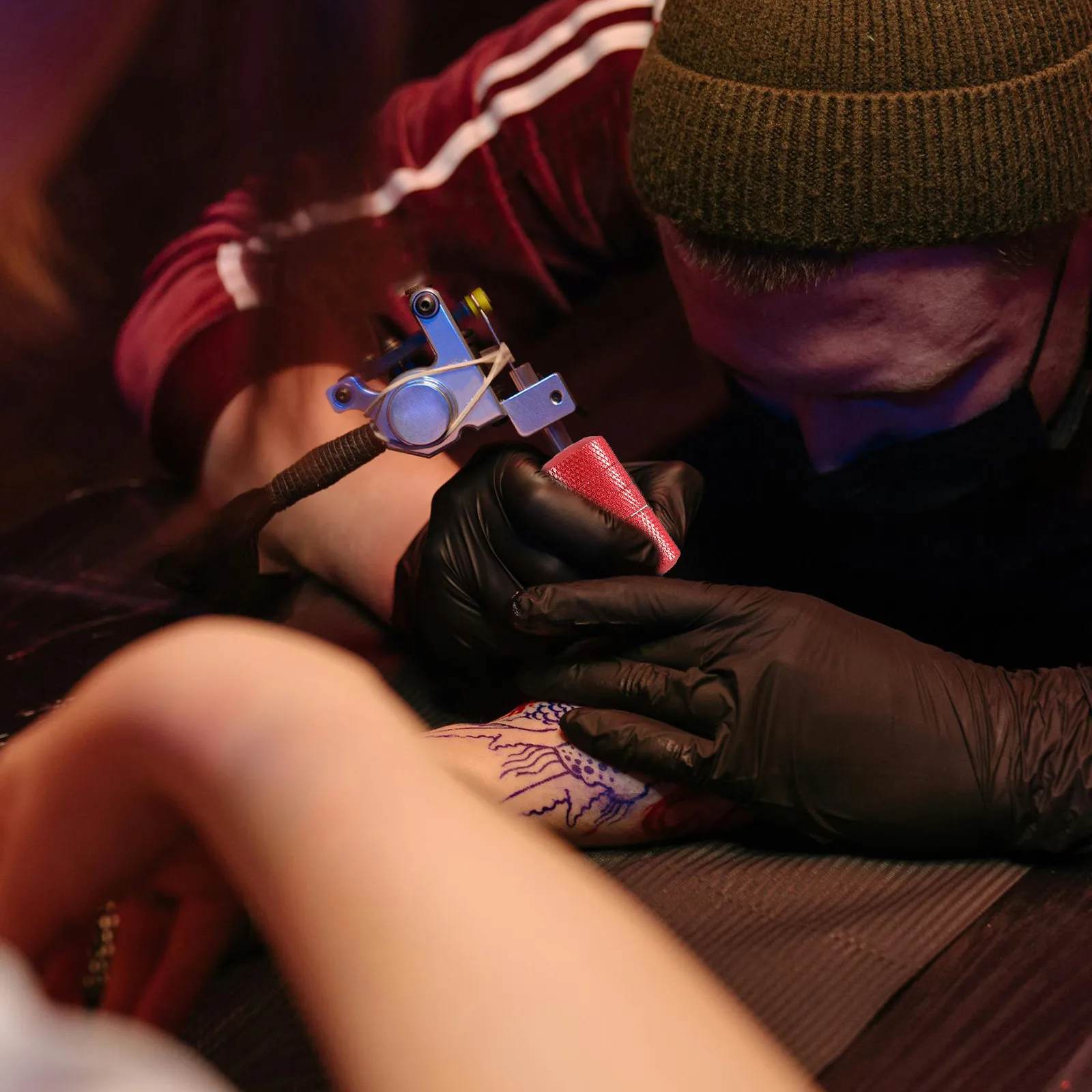 

Durable Aluminum Alloy Tattoo Grip Nonskid Textured Handle Convenient Easy to Grasp Tattoo Accessories Nonskid Handle