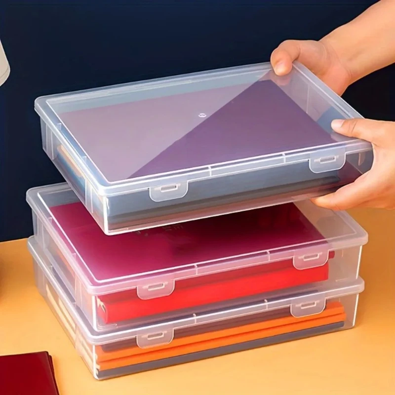 4PCS transparent plastic storage box, durable and dustproof desktop storage box for office, study supplies, and documents