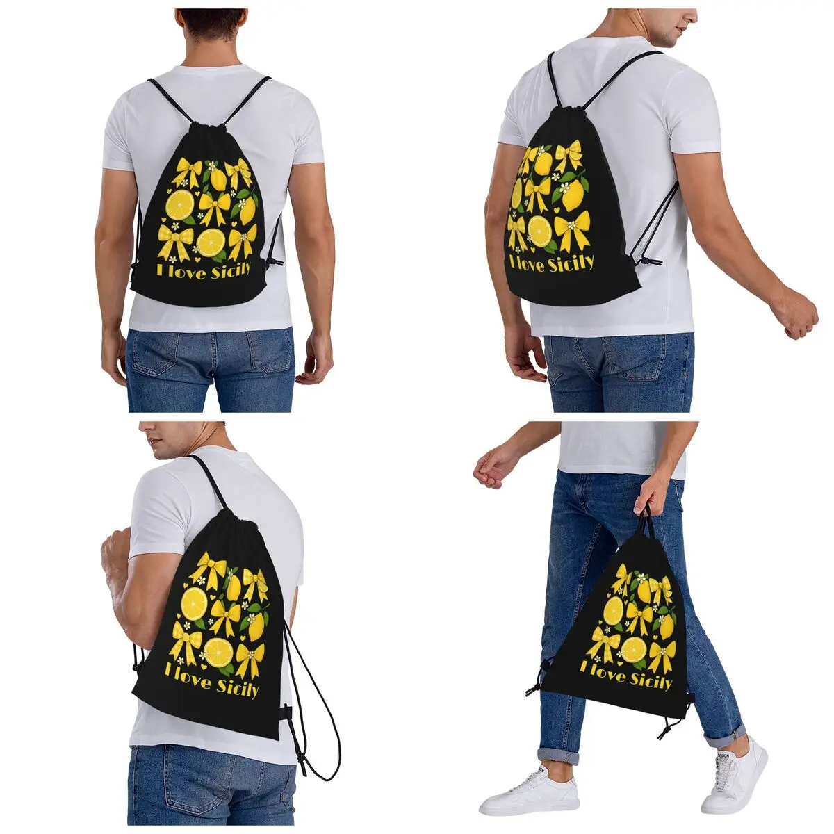 I Love Sicily Lemon Bow Coquette Backpacks Multi-function Drawstring Bags Shoes Bag Book Bags for Man Woman Students