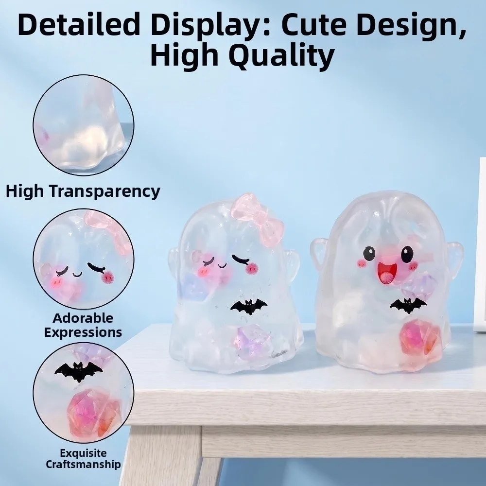 2PCS/SET Portable Cartoon Ghost Squishy Toy Slow Rebound TPR Ghost Fidget Toy Elastic Spooky Ghost Squeeze Toy Desktop Decor