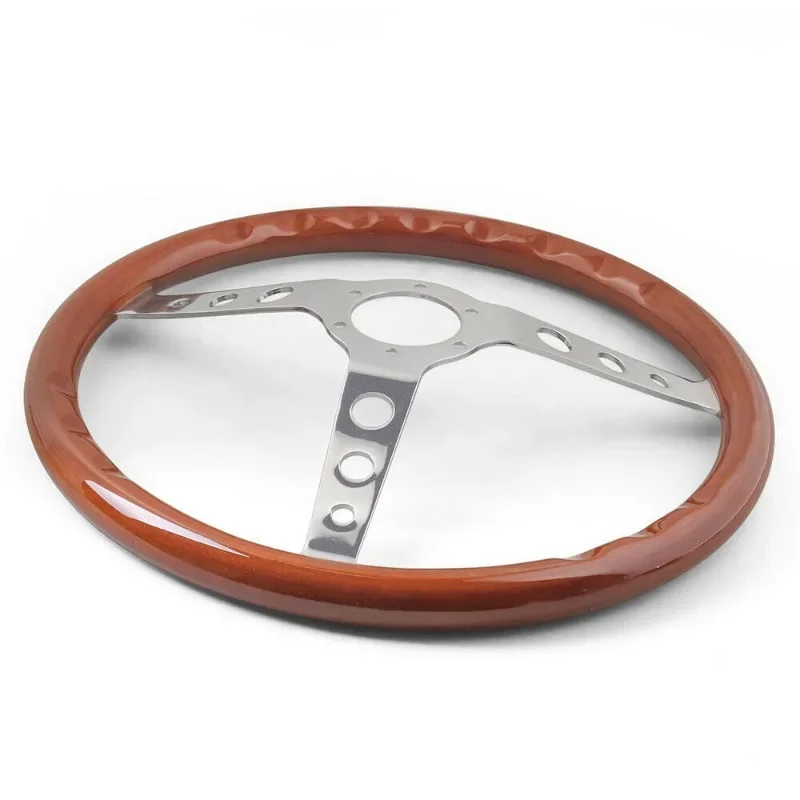 Car Modification 15 Inch Electroplated Bracket 380mm Solid Wood 6-hole Peach Wood Vintage Universal Steering Wheel