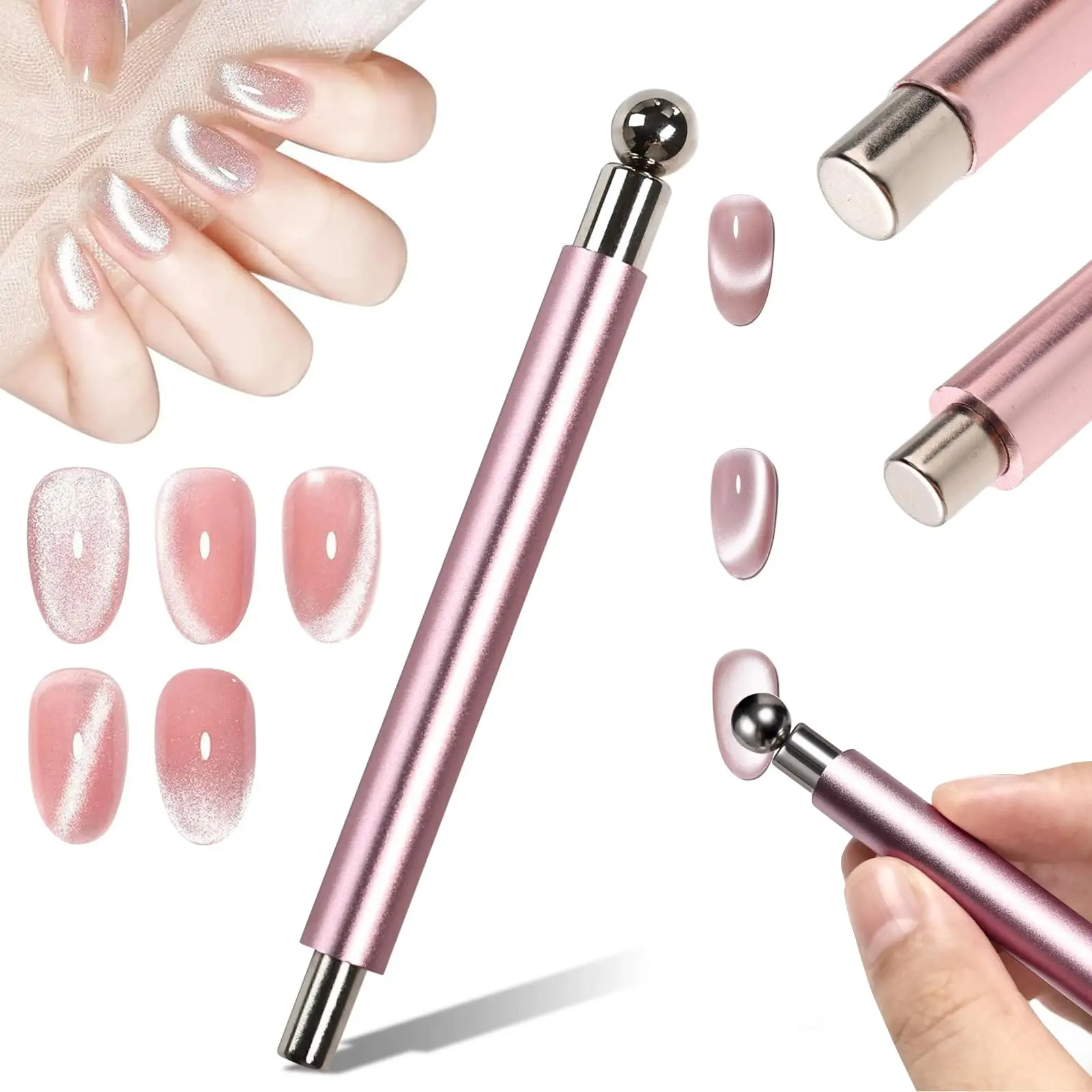 Magnetic Stick Cat Eye Magnetic Ball Aluminum Handle Cylindrical UV Gel Magnet Tools Double End Nail Design Tools