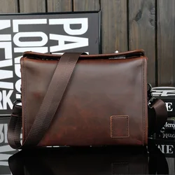 Bolso cruzado de cuero Vintage para hombre, bandolera informal con diseño de bloqueo de giro doble, bandolera pequeña