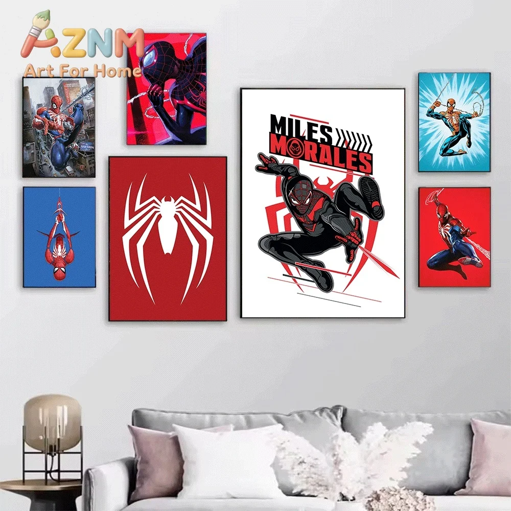 2D Flat Posters & Prints,Kraven The Hunter And Miles Morales Spider-Man Canvas Wall Art,2D Flat Frameless Superhero Comic Prin