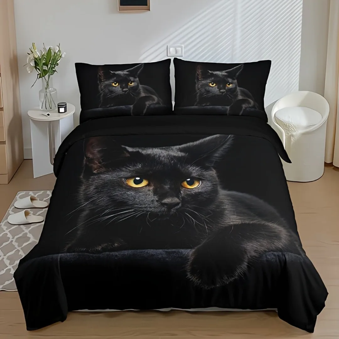 

Black Cat Bedding Set Digital Printed Soft Comfortable Duvet Cover King Queen Twin Single Size for Bithday Gift Room Decoration