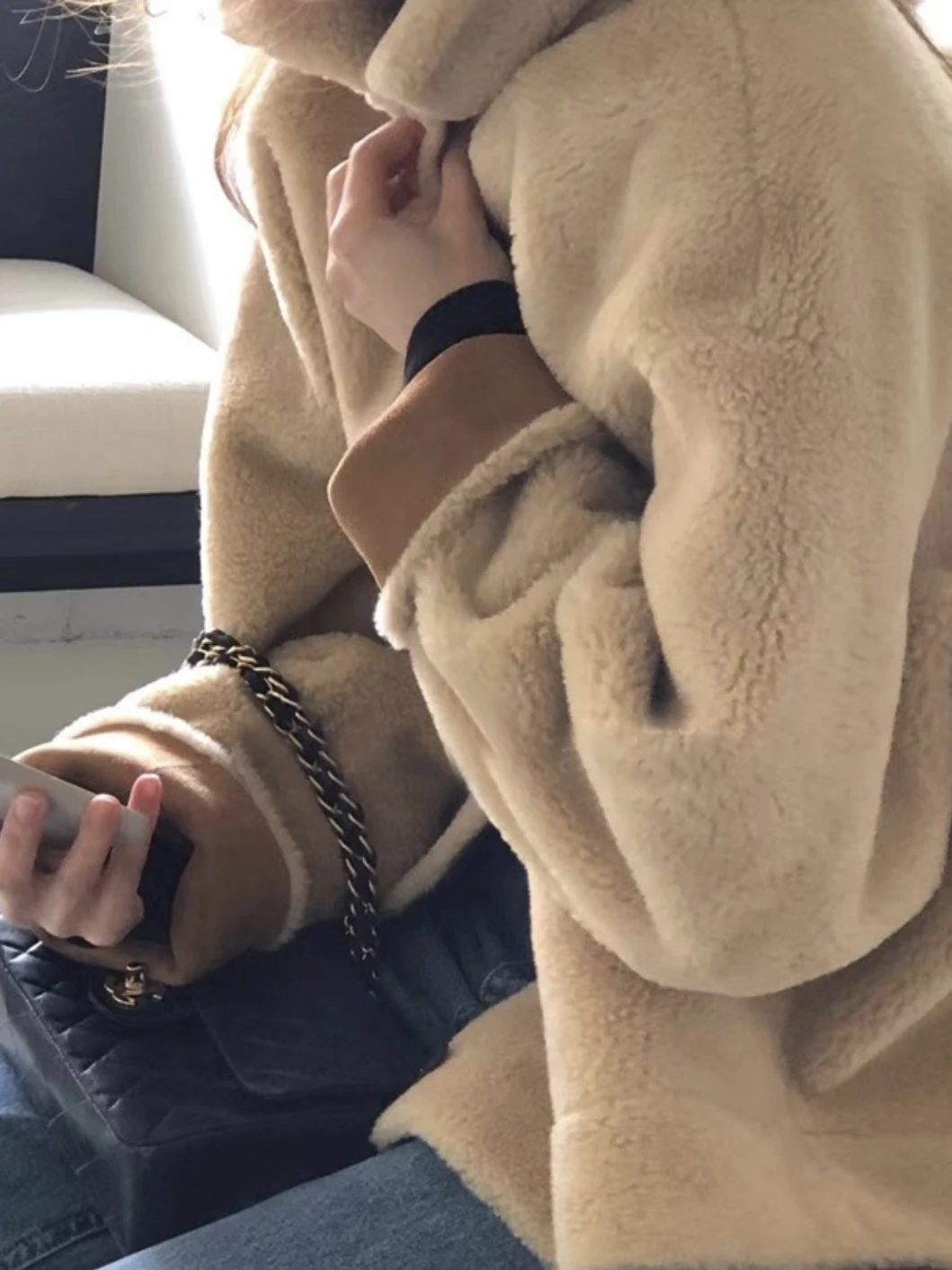 

Корейский женский топ из искусственной кожи с лацканами и одной пуговицей из вожной кожи, женский топ Thiened, зимний длинный топ для поездок на работу...