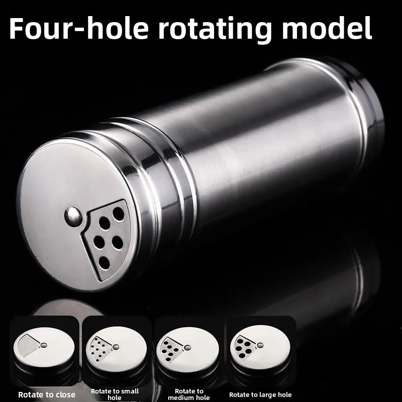 304 Stainless Steel Seasoning Bottle Salt Shaker Spice Box Black Pepper Powder Cumin Sesame Kitchen Storage Container Rotatin...