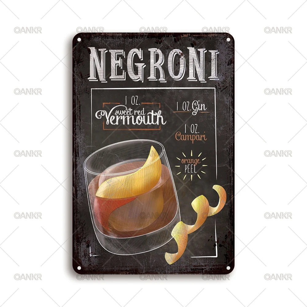 Vintage Cocktail Menu Metal Tin Sign Classic Cocktail Recipe Mojito Wall Art Decor for Bar Pub Man Cave Retro Plaque Poster