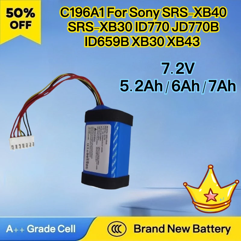 

NEW Bluetooth Speaker Battery 7.2V 5.2Ah/6Ah/7Ah For Sony SRS-XB30 SRS-XB40 SRS-XB41 ID770 JD770B ID659B XB30 XB43