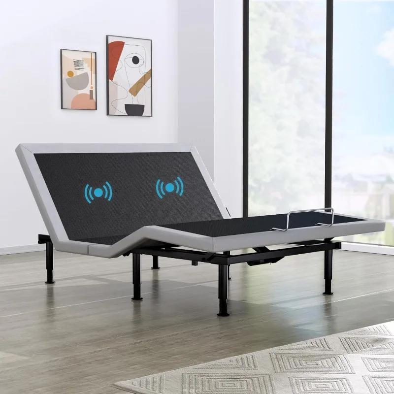 Telaio base letto regolabile Queen, massaggio e telecomando wireless, doppie porte USB, struttura letto imbottita ergonomica, motore di sollevamento, sotto essere