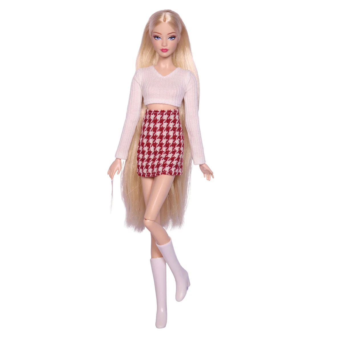 Vêtements de poupée de supermodèle FR 30cm, haut court blanc + jupe à carreaux, ensemble pour poupée princesse 1/6, habillage quotidien