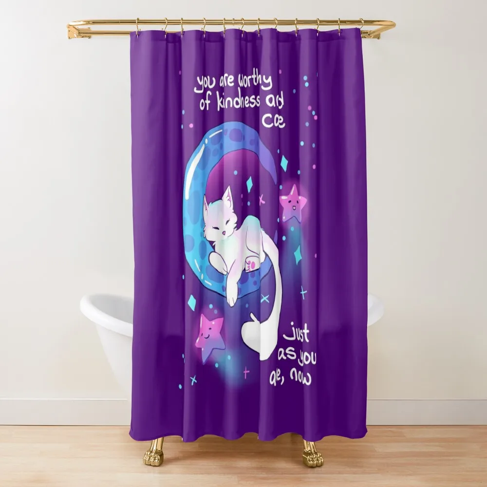 

You Are Worthy of Kindness and Care Space Kitty Shower Curtain Anime Bathroom Bathroom Shower Curtain