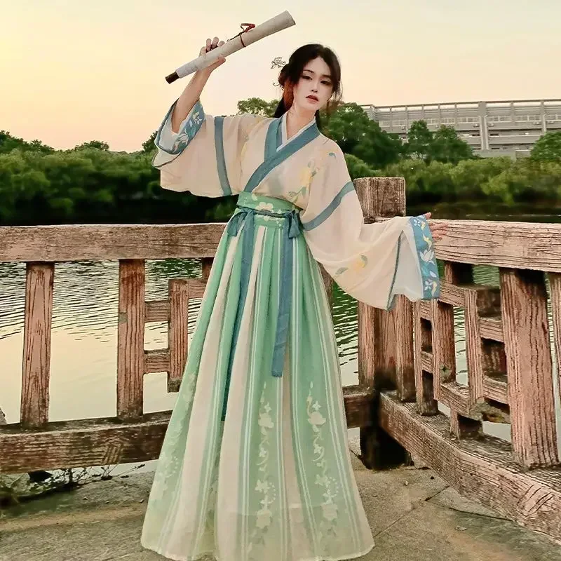 Robe de princesse Hanfu de style chinois pour femmes, robes dégradées à imprimé floral élégant, olympiques de danse folklorique féminine traditionnelle des Prairies