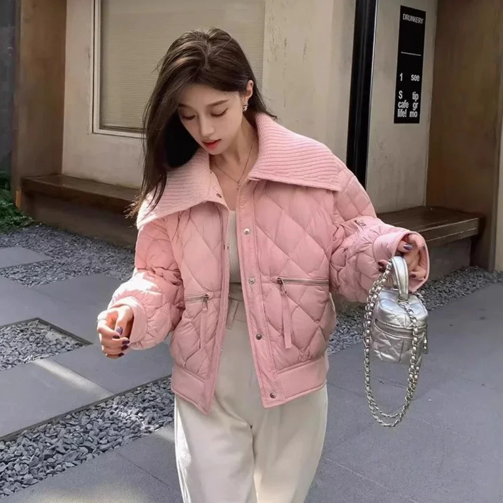 بطة بيضاء أسفل معطف الخريف الشتاء 2025 موضة التلبيب طوق سترة سترة منفوخة للنساء ملابس فضفاضة حلوة أسفل سترة