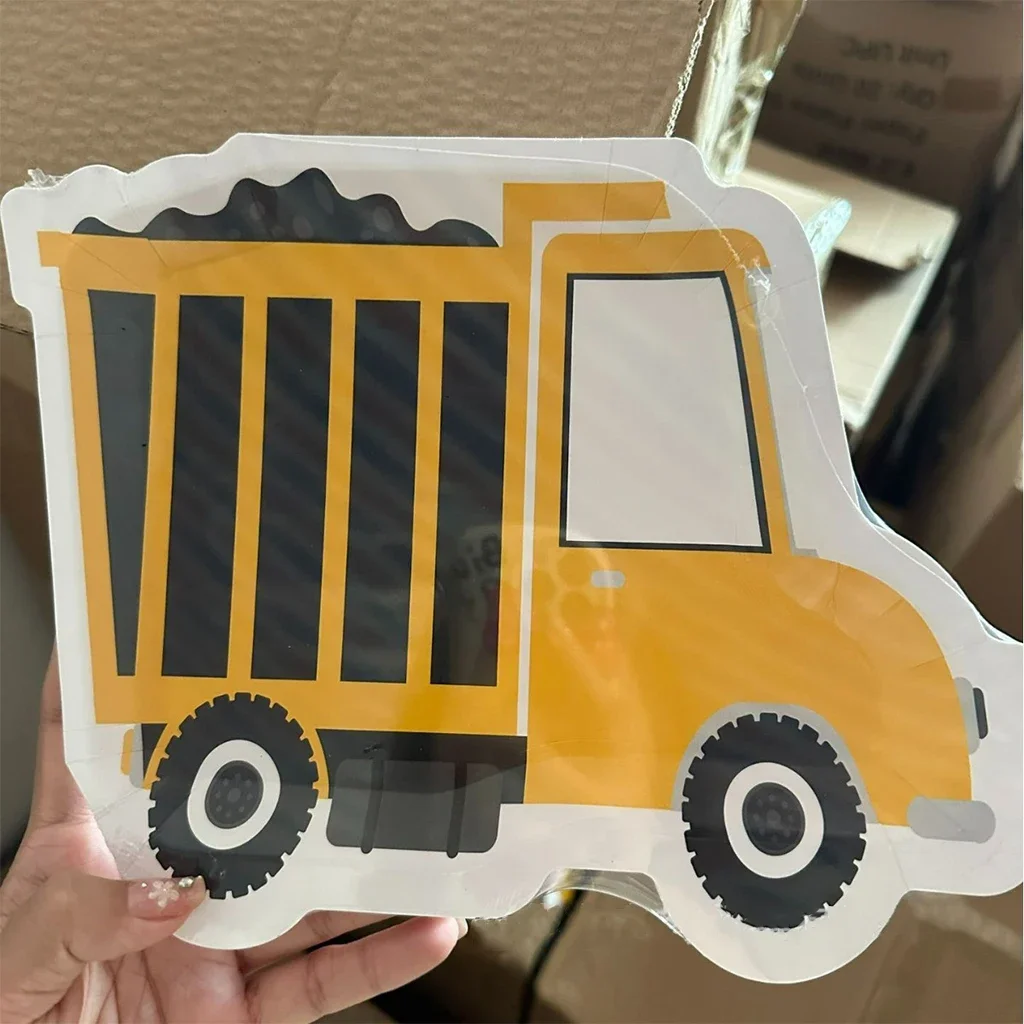 

8pcs Engineering Vehicle Paper Tray Construction Truck Boy Happy Birthday Party Supplies Disposable Excavator Plates Kids Favor