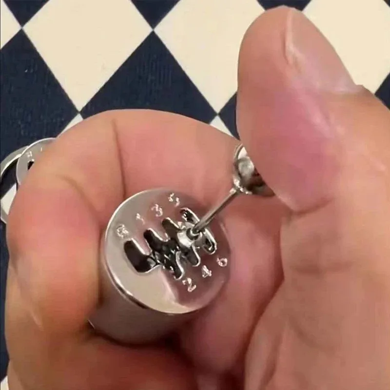 Mini Car Gear Shift Knob Keychain 6 Speed Manual Transmission Shifter Fidget Toy Metal Keyring Car Modification Accessory