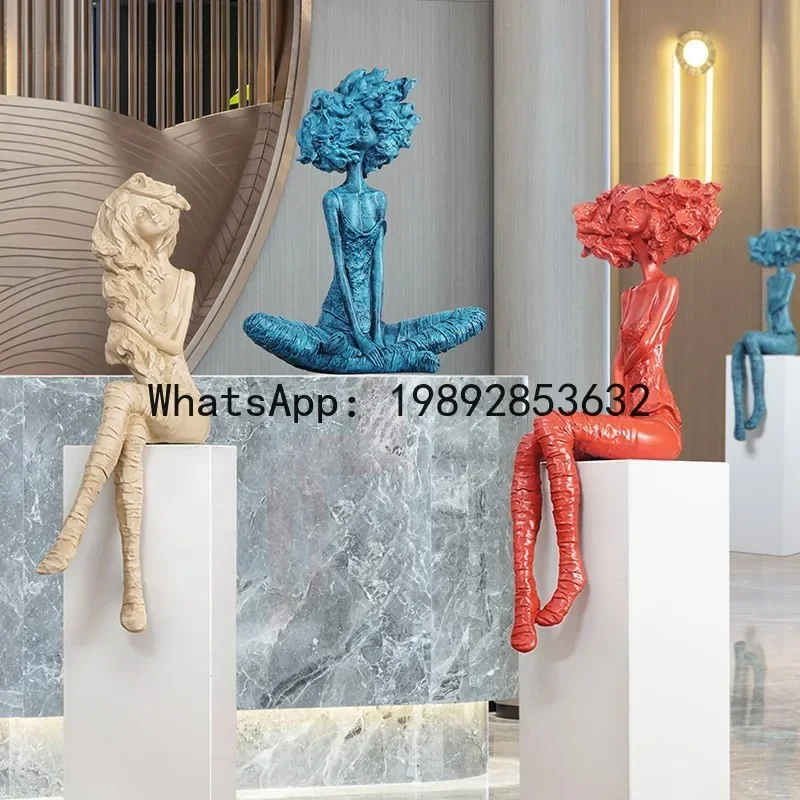 

X2 Fiberglass Abstract Figure Fashion Creative Sitting Girl Sculpture Window Store Floor Soft Decoration Ornament