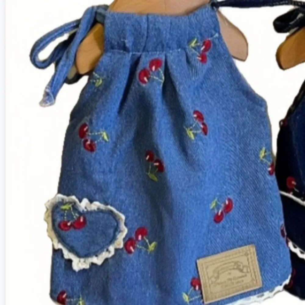 Pet Denim Skirt Cherry Strap Skirt Love Denim Skirt Marcus Yorkshire Couple Set Cat Clothing Dogs Vest Designer Dog Clothes