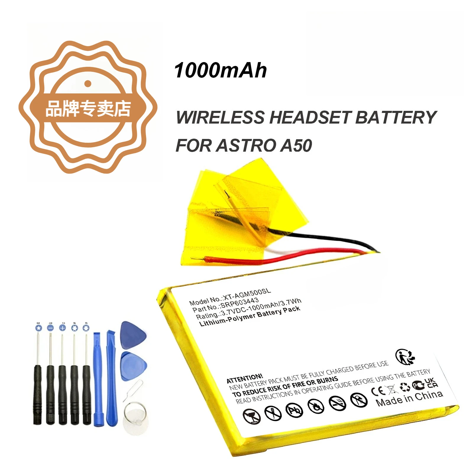 1000mAh Wireless Headset Battery For Astro:SRP603443,A50,--Li-Polymer--3.70V--1000mAh / 3.70Wh