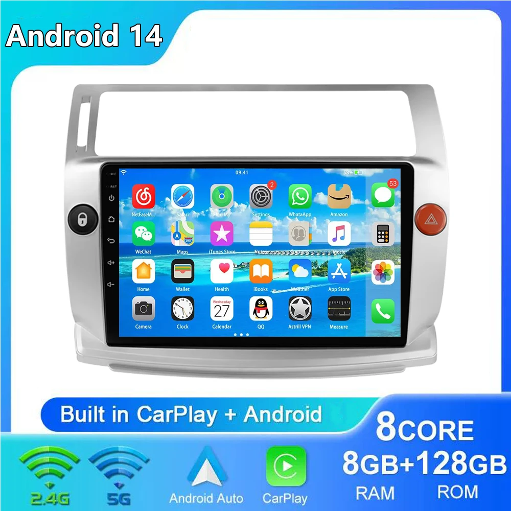 

Wireless Carplay 2din Car Radio For Citroen C4 C-Triomphe Quatre 2004 2005 2006 - 2014 Navi GPS Multimedia Player Stereo 4G+WiFi