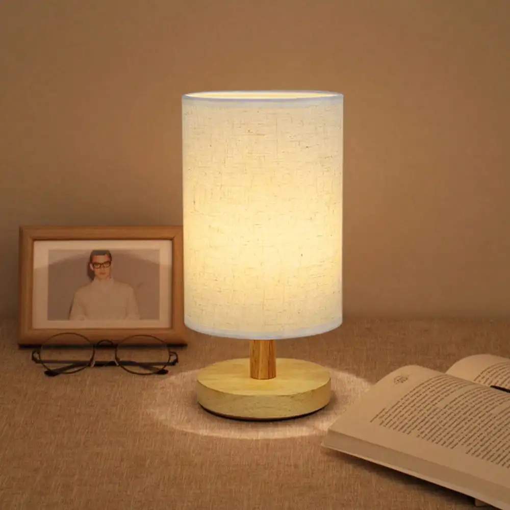 Usb-Powered Warm Night Light, A Compact Table Lamp With Inline Control, Perfect For Bedside Use. This Wooden Lamp Features A Linen Shade And Is Ideal For Bedrooms And Living Rooms. A Great White Elephant Gift Or Christmas Present For Adults And Teen