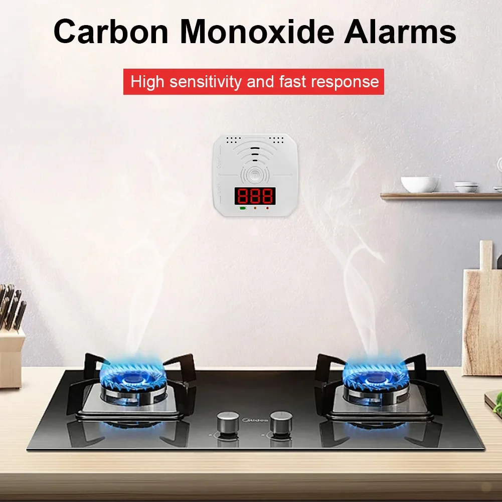 Digital Carbon Monoxide Alarm Detector Battery Powered CO Gas Monitor Alarm Sound Light Warning Home Security Safety