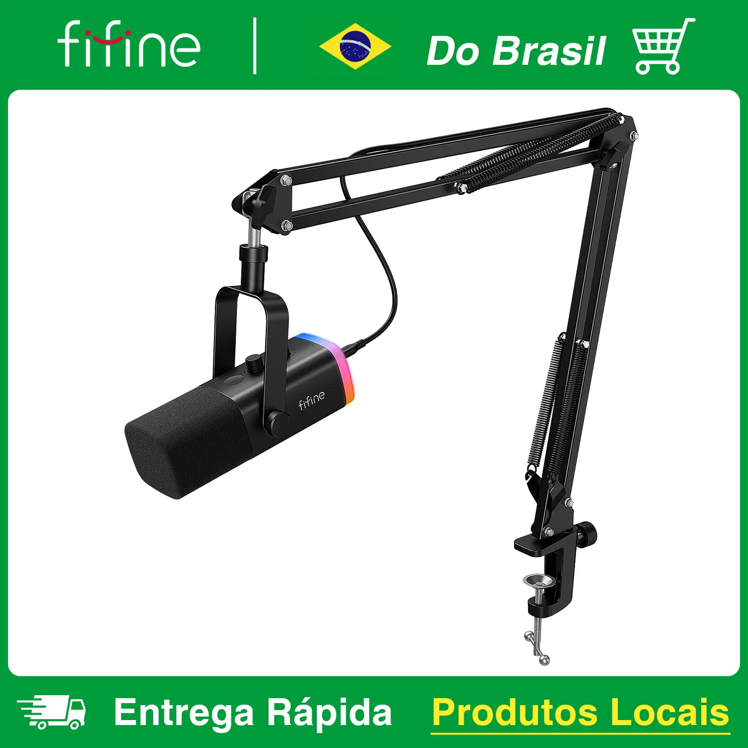 FIFINE-Kit de micrófono dinámico XLR con brazo Boom para mezclador, juego de micrófono USB para juegos con RGB, Control de volumen para PC PS5/4