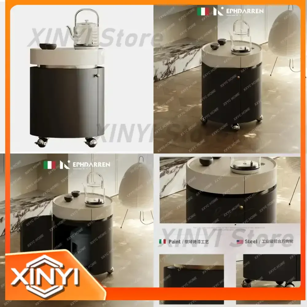 For Italian Minimalist Movable Tea Table Kettle Integrated Round Coffee Table for Living Room Balcony Small Tea Table