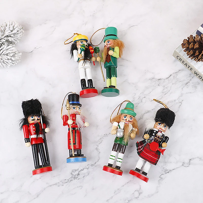 Dollhouse 12CM Nordic Style Wooden Nutcracker Puppet Small Nutcracker Soldier Pendant Crafts Decoration Christmas Tree Ornament