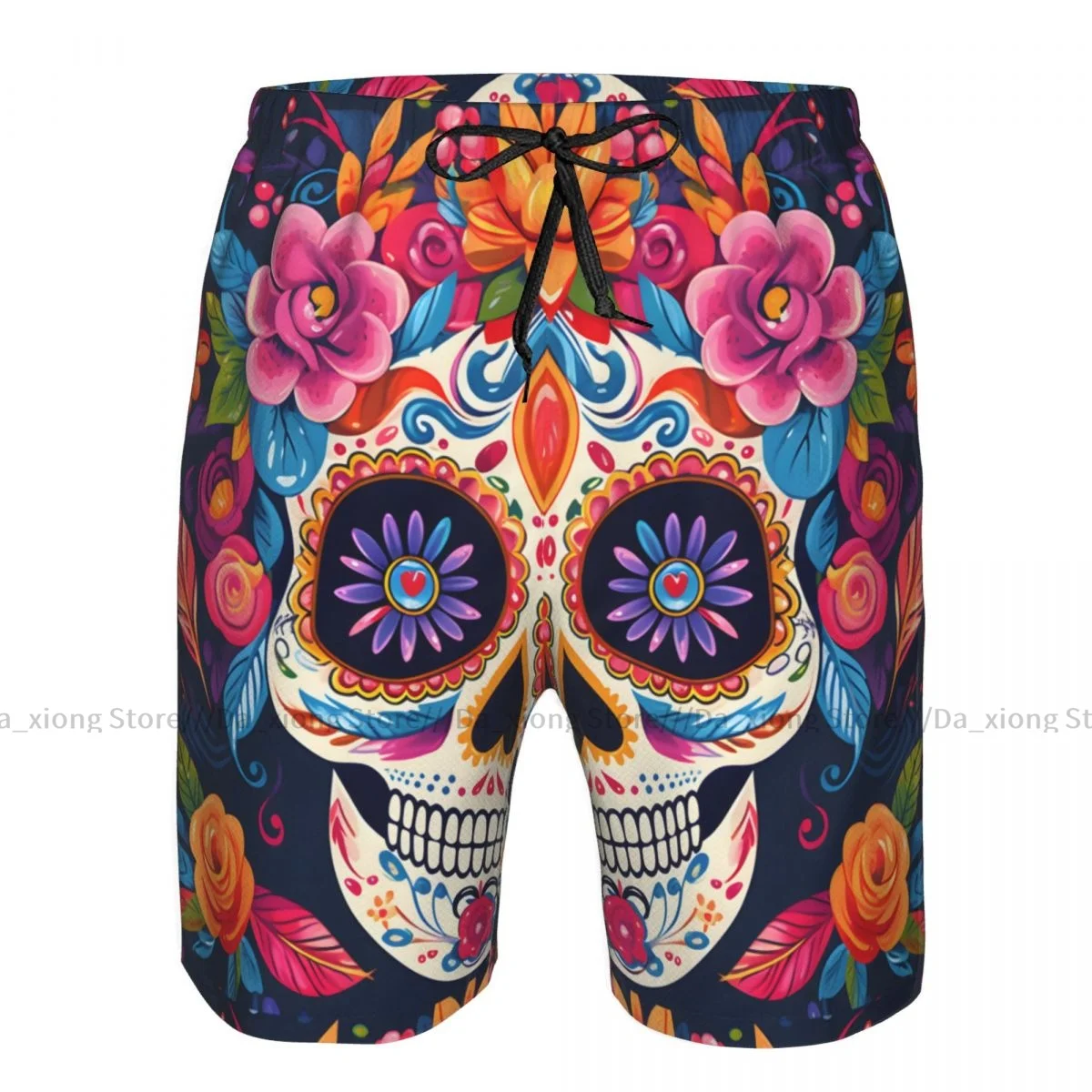 Man Swimwear Day Of The Dead Sugar Skull Print Swim Shorts Trunks Beach Board Shorts Swimming Swimsuits